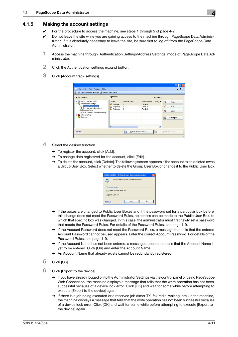 5 making the account settings, Making the account settings -11 | Konica Minolta bizhub 754 User Manual | Page 169 / 195