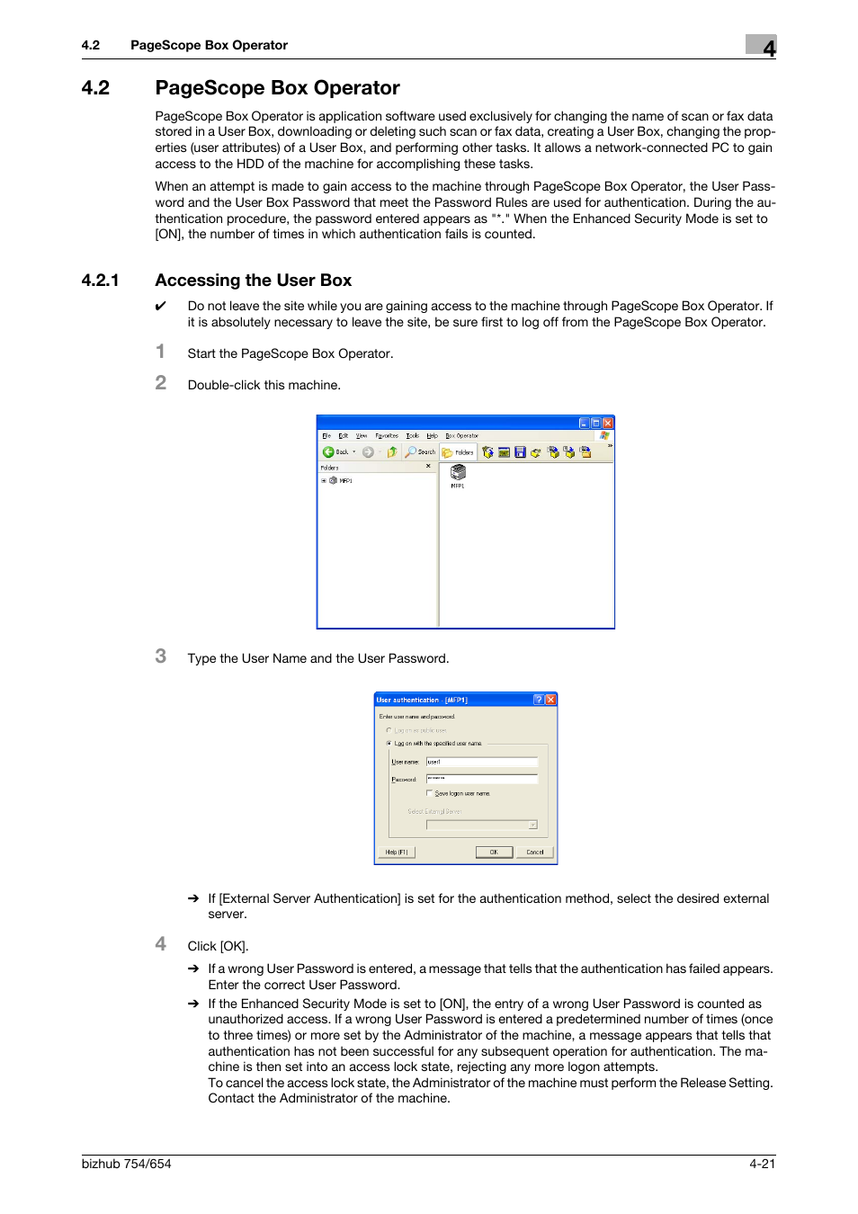 1 accessing the user box, Accessing the user box -21, 2 pagescope box operator | Konica Minolta bizhub 754 User Manual | Page 179 / 195