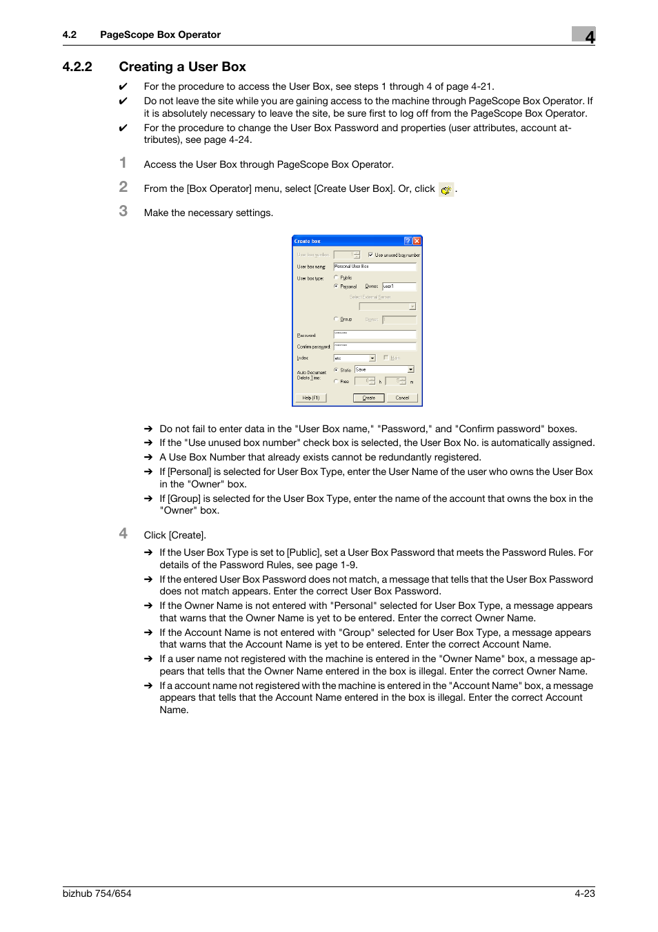 2 creating a user box, Creating a user box -23 | Konica Minolta bizhub 754 User Manual | Page 181 / 195