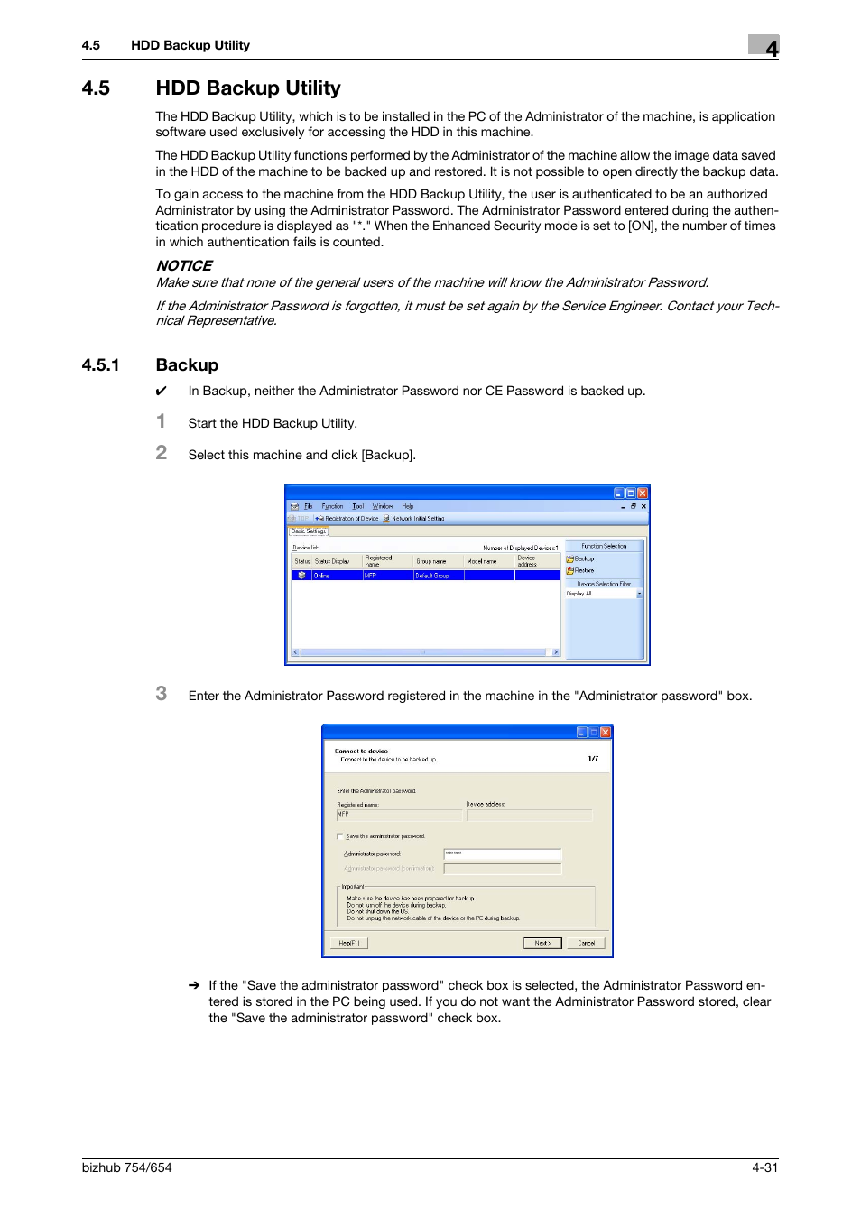 5 hdd backup utility, 1 backup, Hdd backup utility -31 | Backup -31 | Konica Minolta bizhub 754 User Manual | Page 189 / 195