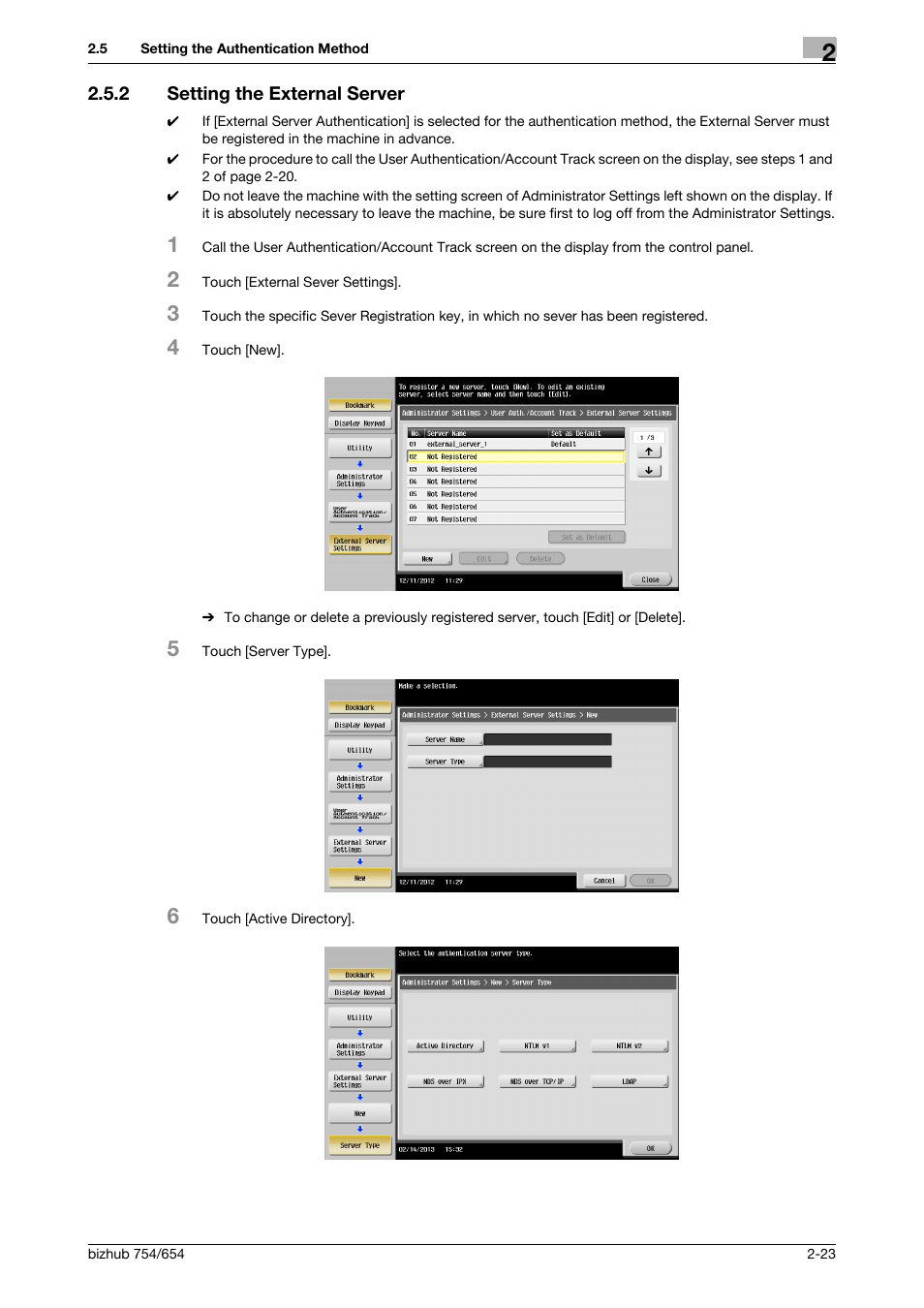 2 setting the external server, Setting the external server -23 | Konica Minolta bizhub 754 User Manual | Page 39 / 195