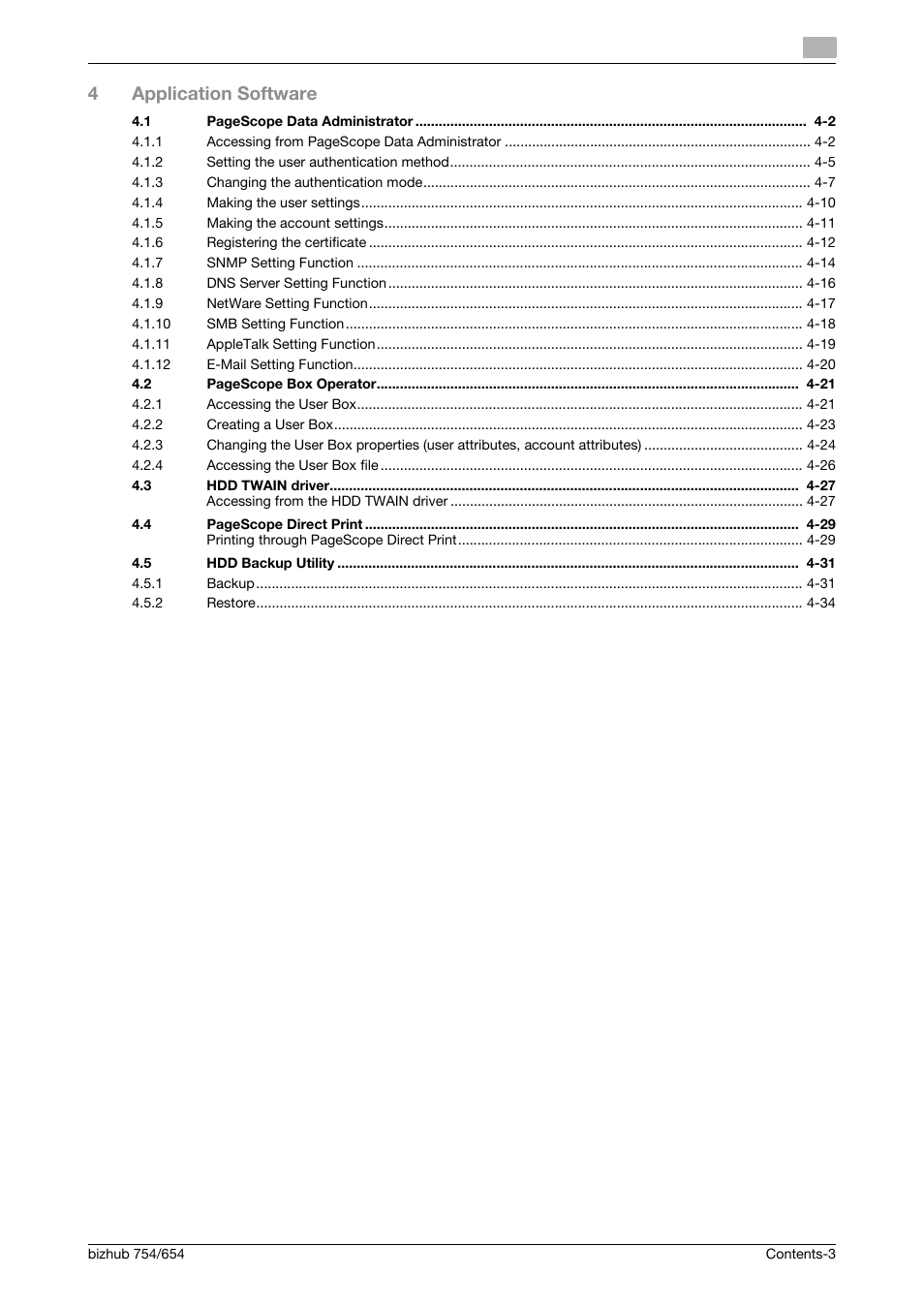 4application software | Konica Minolta bizhub 754 User Manual | Page 4 / 195