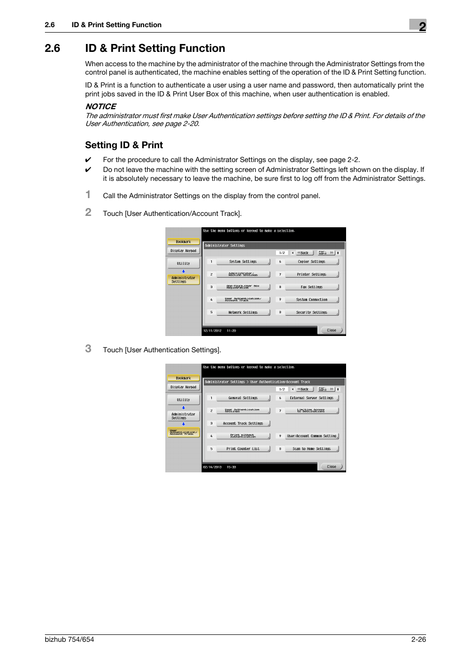 6 id & print setting function, Setting id & print | Konica Minolta bizhub 754 User Manual | Page 42 / 195