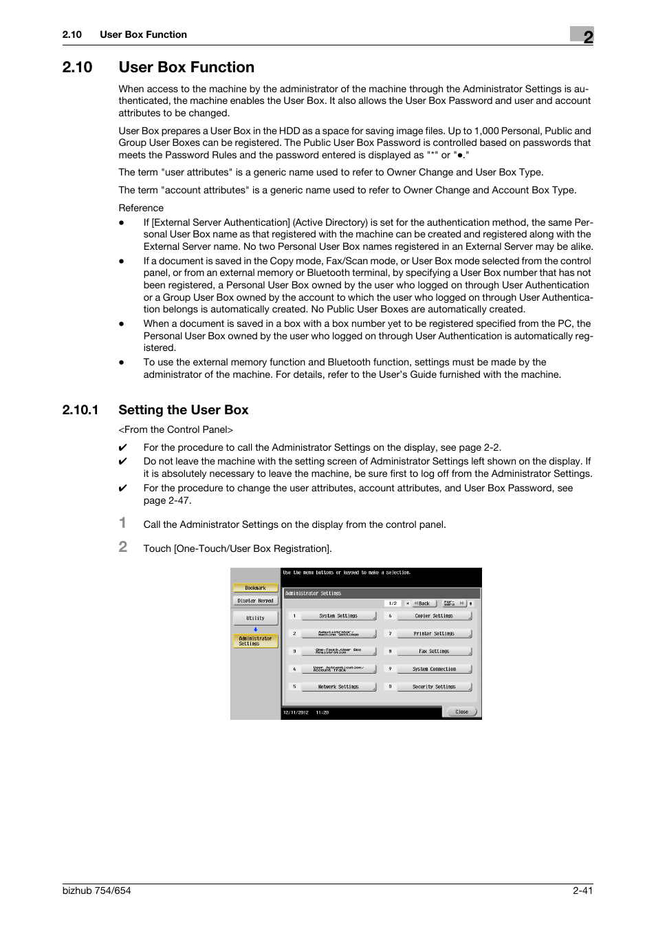 10 user box function, 1 setting the user box, User box function -41 | Setting the user box -41 | Konica Minolta bizhub 754 User Manual | Page 57 / 195