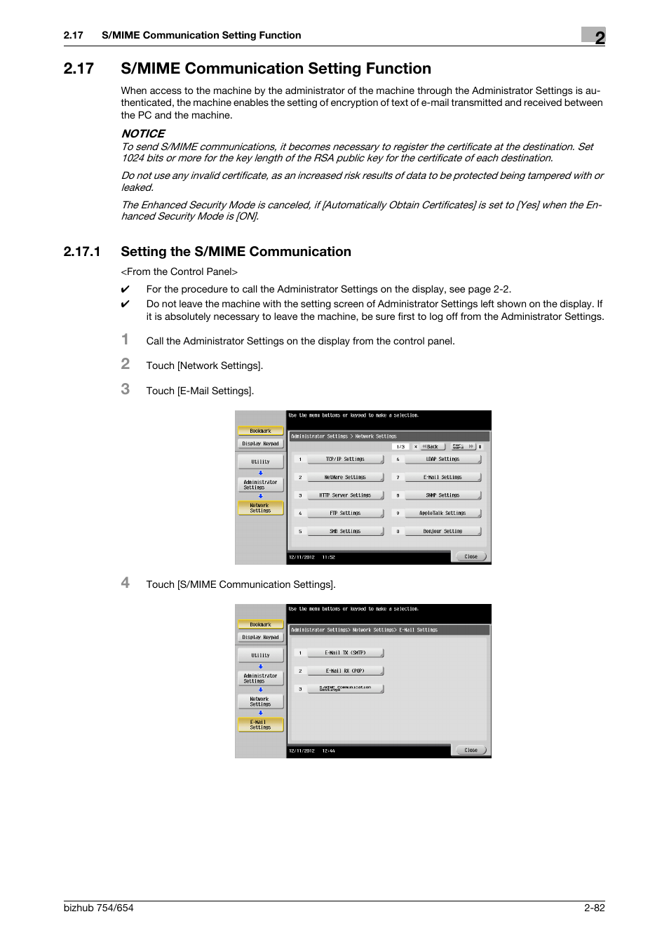 17 s/mime communication setting function, 1 setting the s/mime communication, S/mime communication setting function -82 | Setting the s/mime communication -82 | Konica Minolta bizhub 754 User Manual | Page 98 / 195