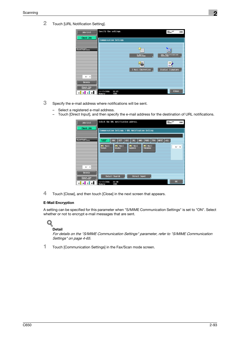 E-mail encryption, E-mail encryption -93, P. 2-93 | Konica Minolta bizhub C650 User Manual | Page 120 / 304
