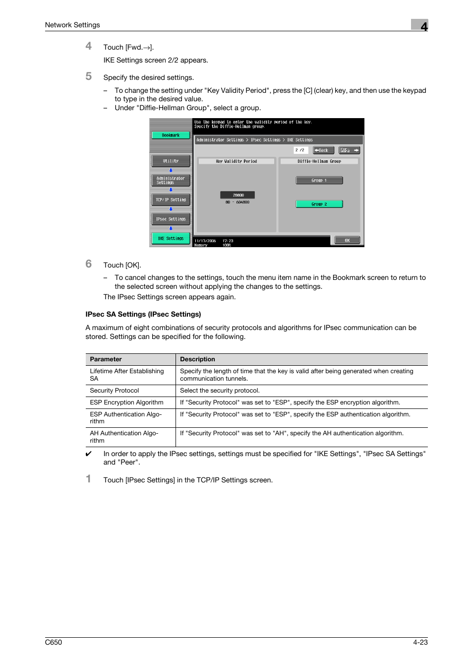 Ipsec sa settings (ipsec settings), Ipsec sa settings (ipsec settings) -23 | Konica Minolta bizhub C650 User Manual | Page 203 / 304