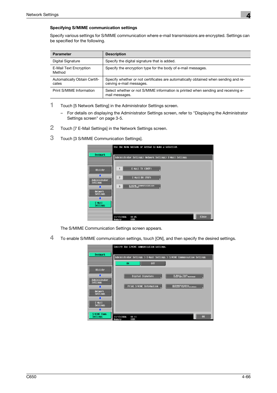 Specifying s/mime communication settings, Specifying s/mime communication settings -66 | Konica Minolta bizhub C650 User Manual | Page 246 / 304