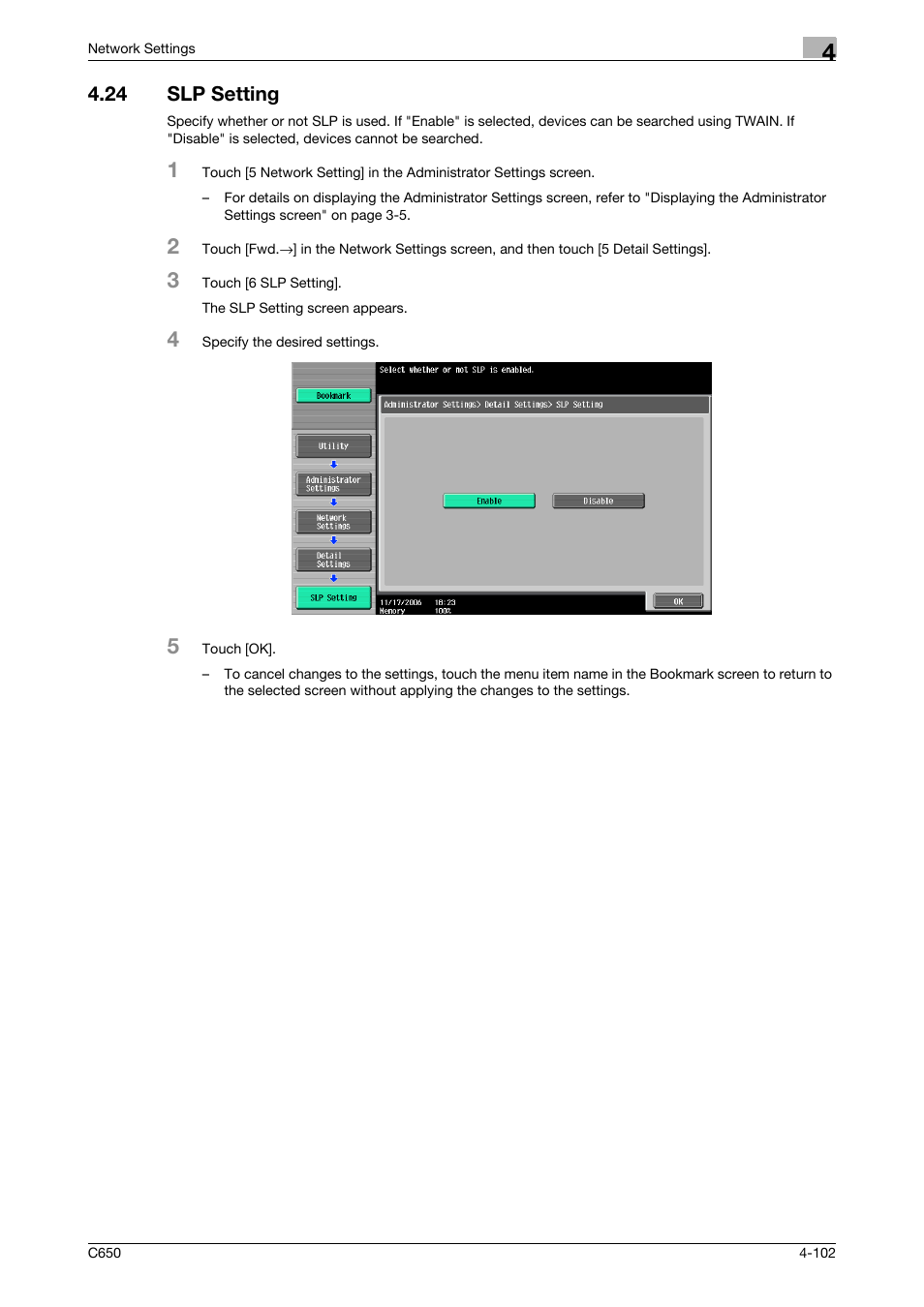 24 slp setting, Slp setting -102 | Konica Minolta bizhub C650 User Manual | Page 282 / 304