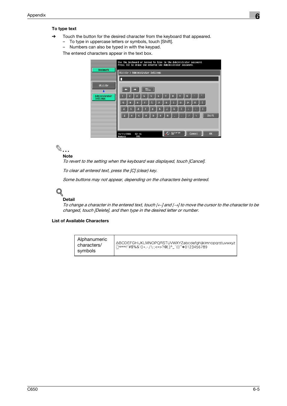 To type text, List of available characters, To type text -5 list of available characters -5 | Konica Minolta bizhub C650 User Manual | Page 295 / 304