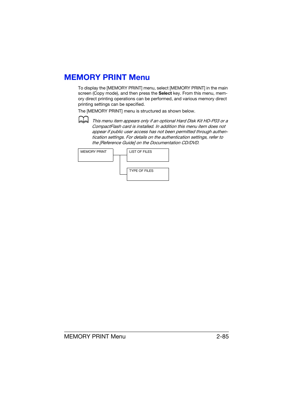 Memory print menu, Memory print menu -85 | Konica Minolta bizhub C25 User Manual | Page 110 / 341