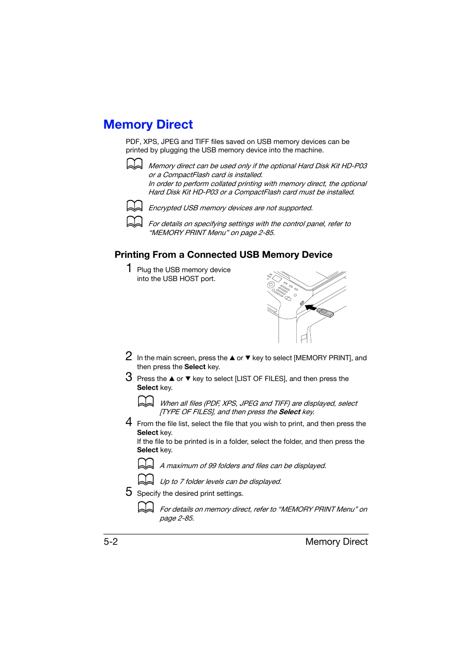 Memory direct, Printing from a connected usb memory device, Memory direct -2 | Printing from a connected usb memory device -2 | Konica Minolta bizhub C25 User Manual | Page 163 / 341