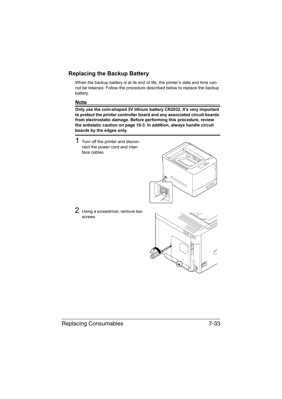 Replacing the backup battery, Replacing the backup battery -33 | Konica Minolta magicolor 4750EN-4750DN User Manual | Page 186 / 280