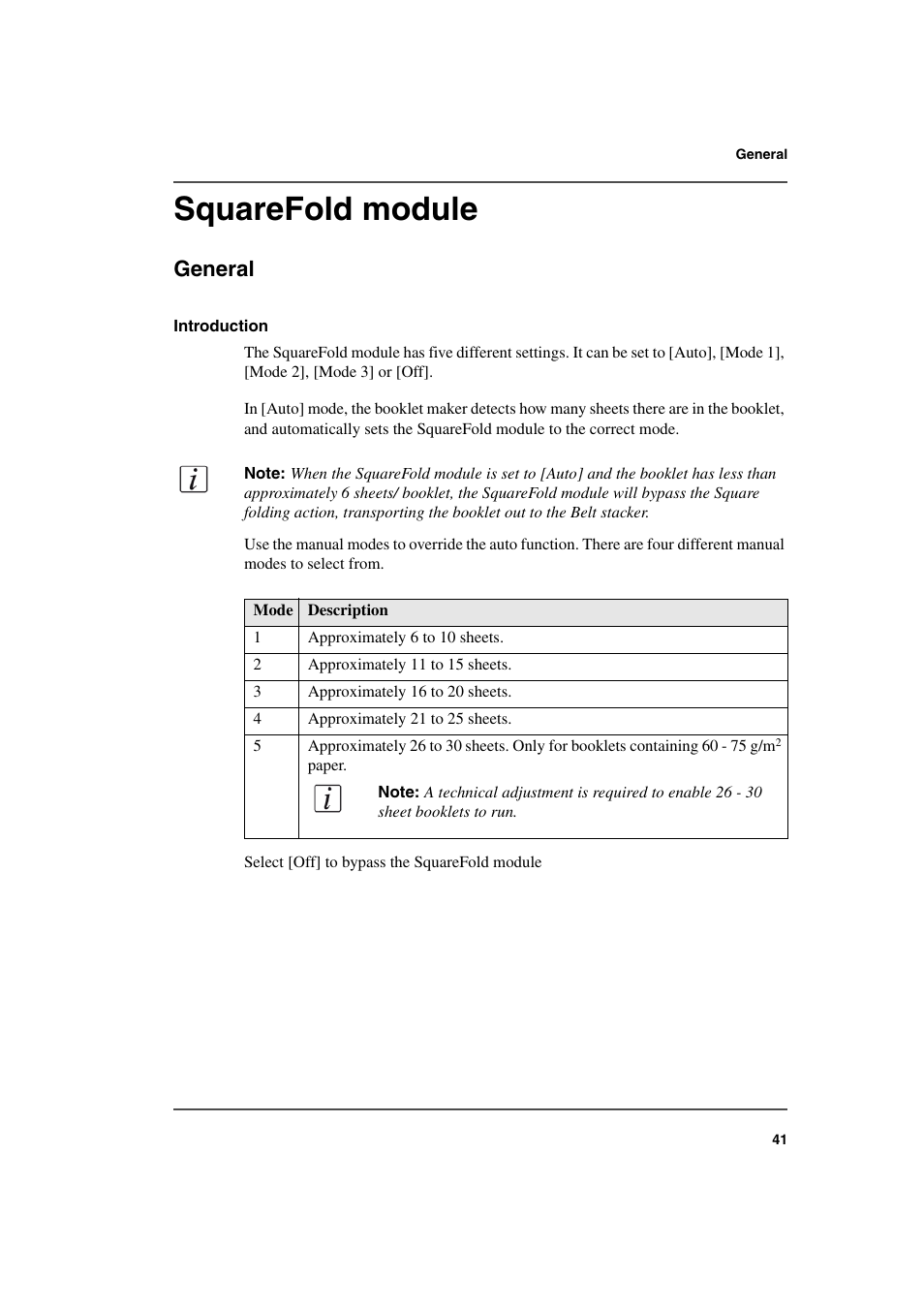 Squarefold module, General | Konica Minolta bizhub PRO 2500P User Manual | Page 41 / 108