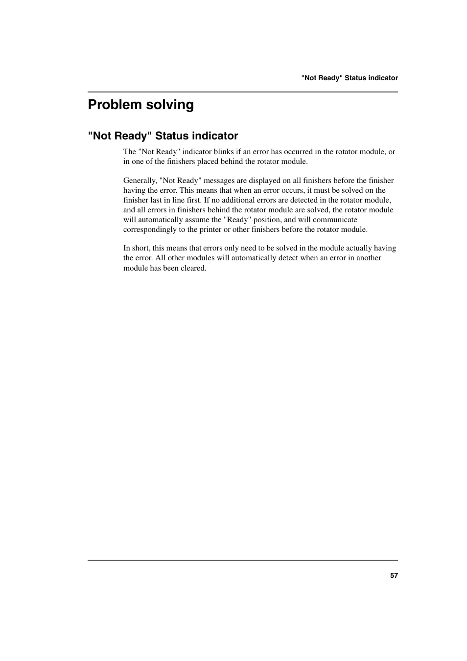 Problem solving, Not ready" status indicator | Konica Minolta bizhub PRO 2500P User Manual | Page 57 / 108