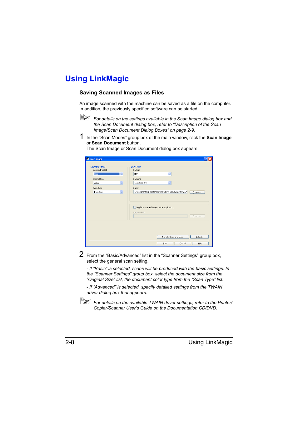 Using linkmagic, Saving scanned images as files, Using linkmagic -8 | Saving scanned images as files -8 | Konica Minolta magicolor 1680MF User Manual | Page 91 / 121