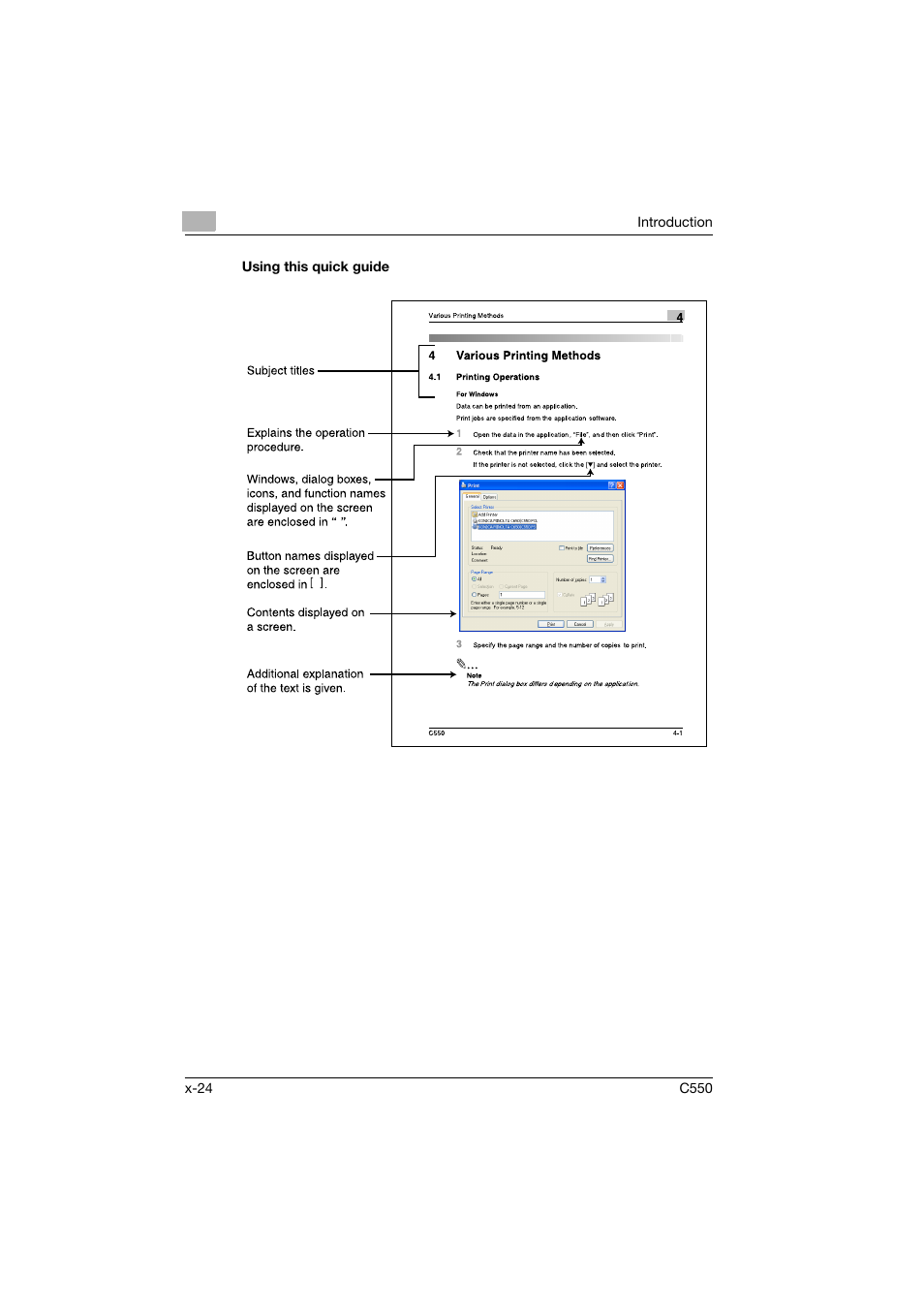 Using this quick guide | Konica Minolta bizhub C550 User Manual | Page 25 / 102