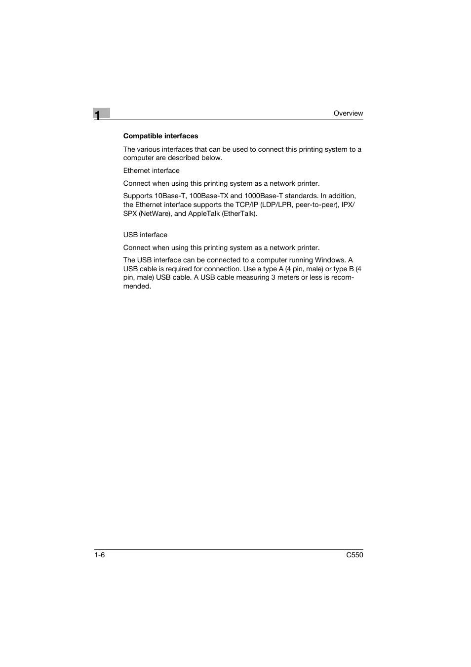 Compatible interfaces, Compatible interfaces -6 | Konica Minolta bizhub C550 User Manual | Page 31 / 102