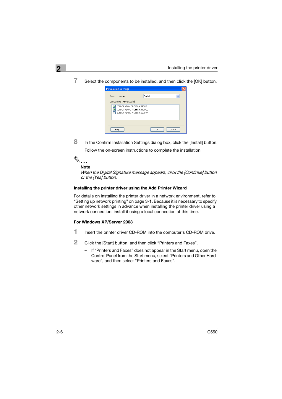 For windows xp/server 2003 | Konica Minolta bizhub C550 User Manual | Page 41 / 102