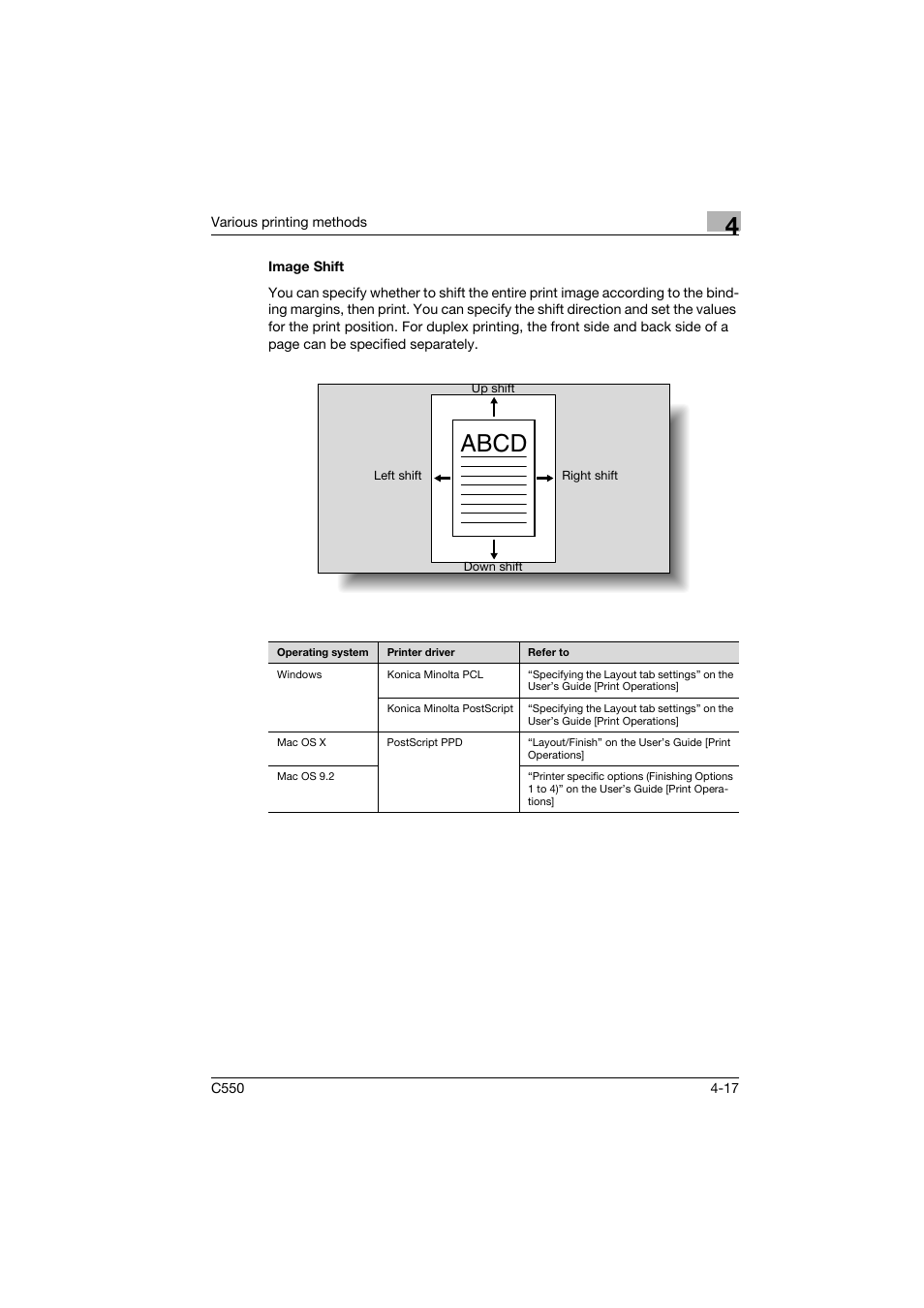Image shift, Image shift -17, Abcd | Konica Minolta bizhub C550 User Manual | Page 78 / 102