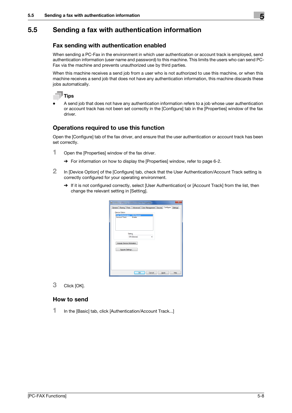 5 sending a fax with authentication information, Fax sending with authentication enabled, Operations required to use this function | How to send | Konica Minolta bizhub C3350 User Manual | Page 41 / 61