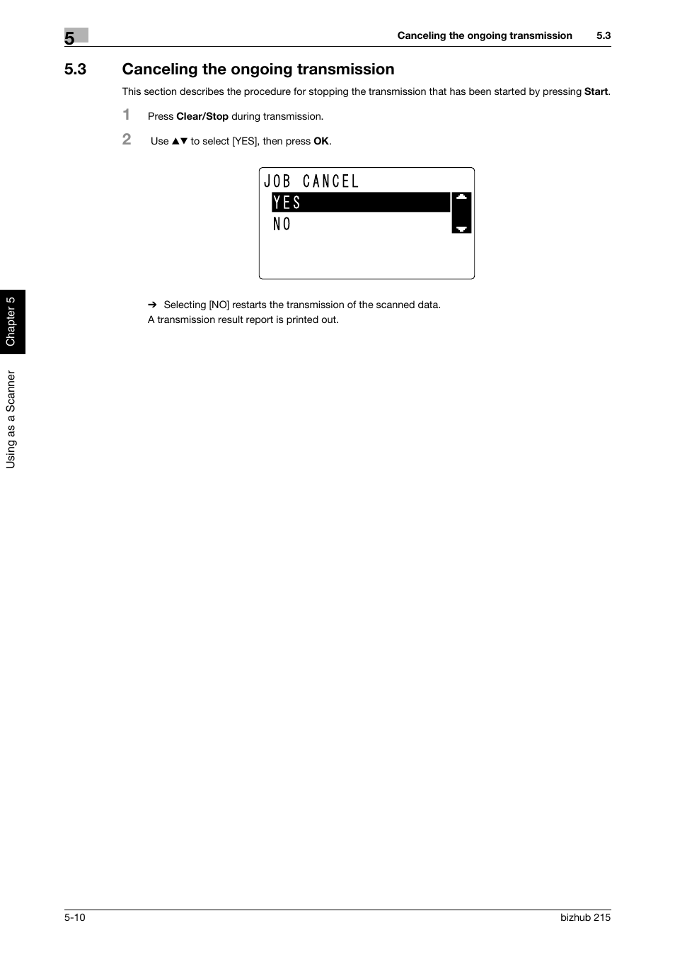 3 canceling the ongoing transmission, Canceling the ongoing transmission -10 | Konica Minolta Bizhub 215 User Manual | Page 109 / 126