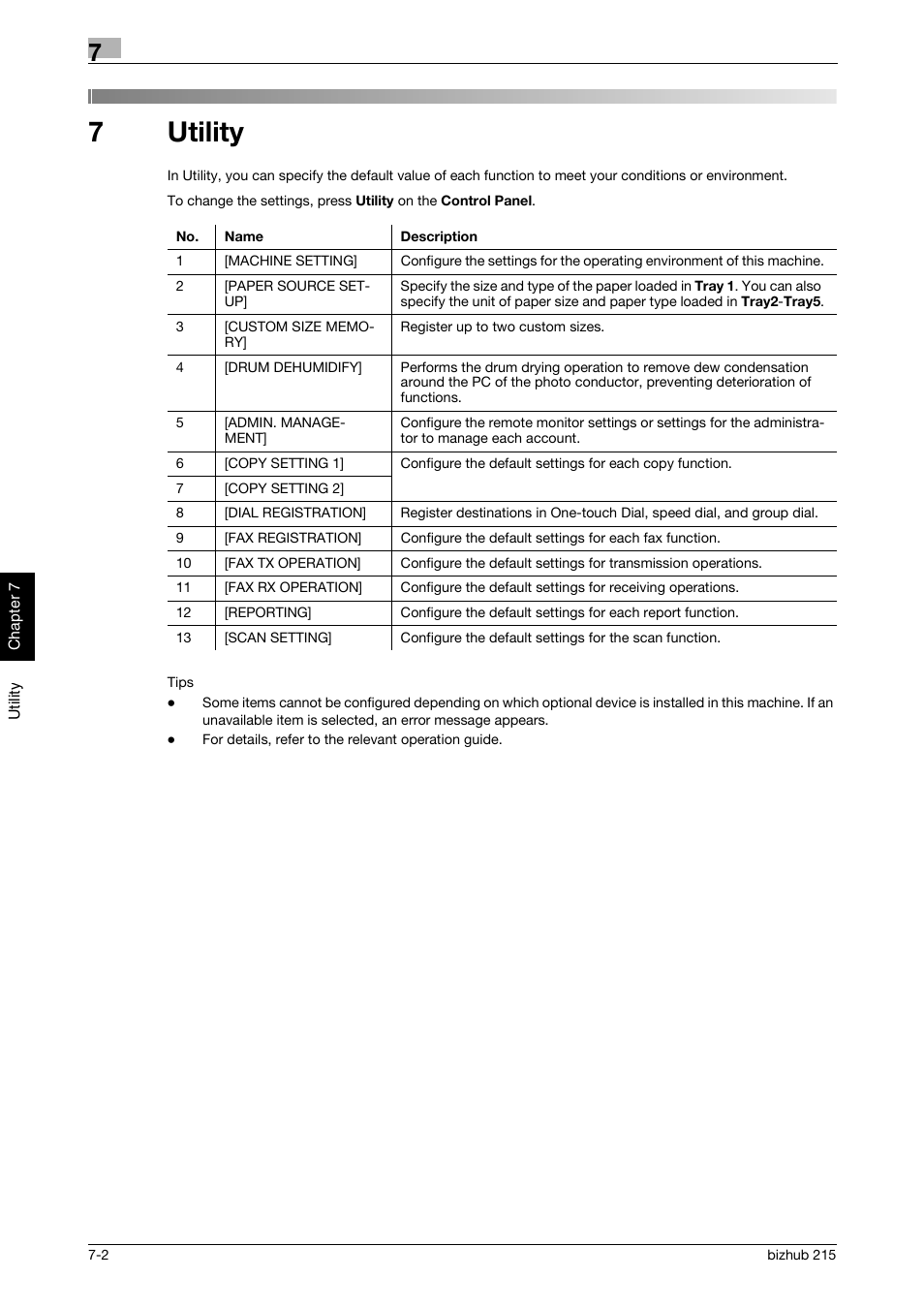 7 utility, Utility, 7utility | Konica Minolta Bizhub 215 User Manual | Page 121 / 126