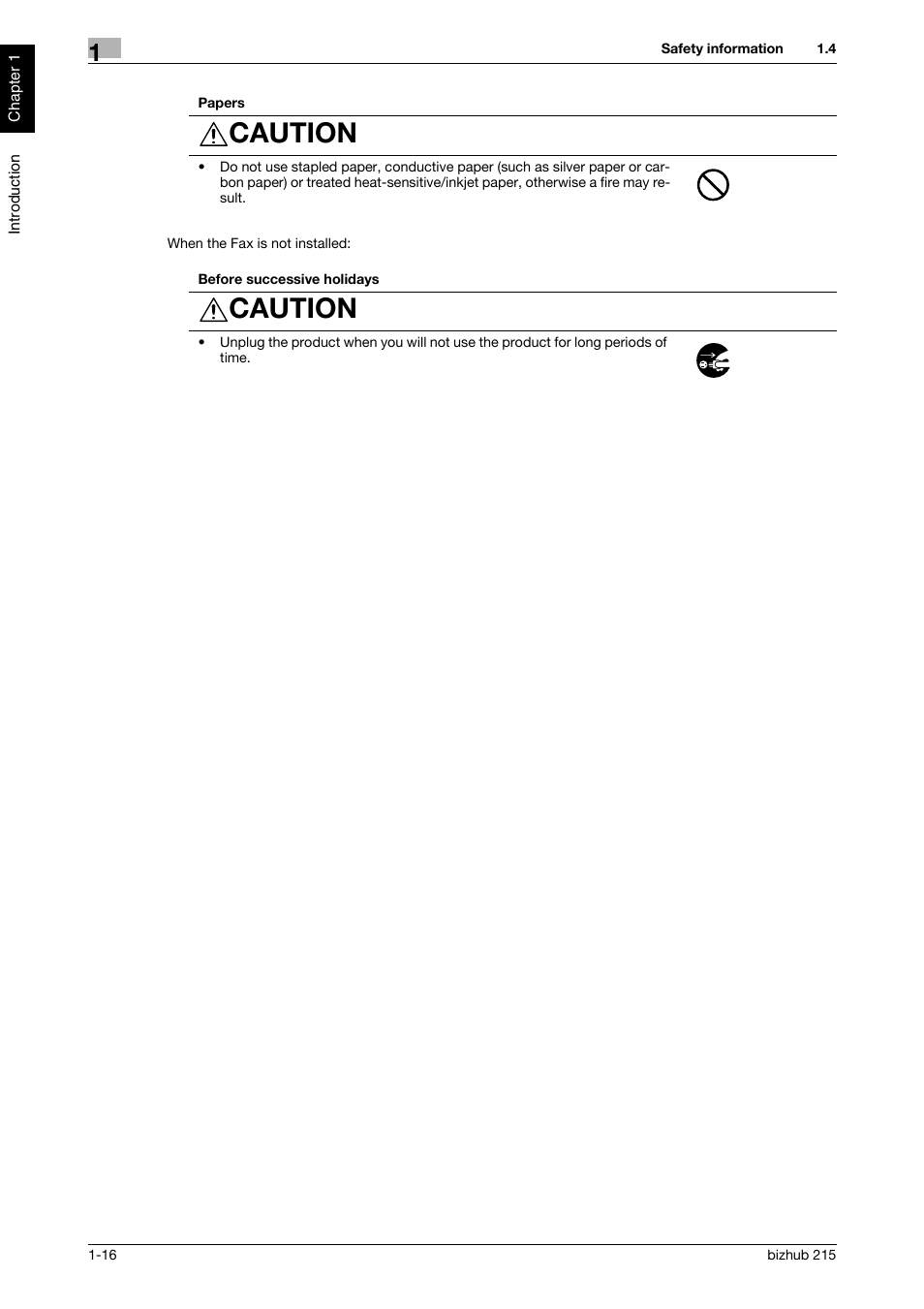 Caution | Konica Minolta Bizhub 215 User Manual | Page 21 / 126