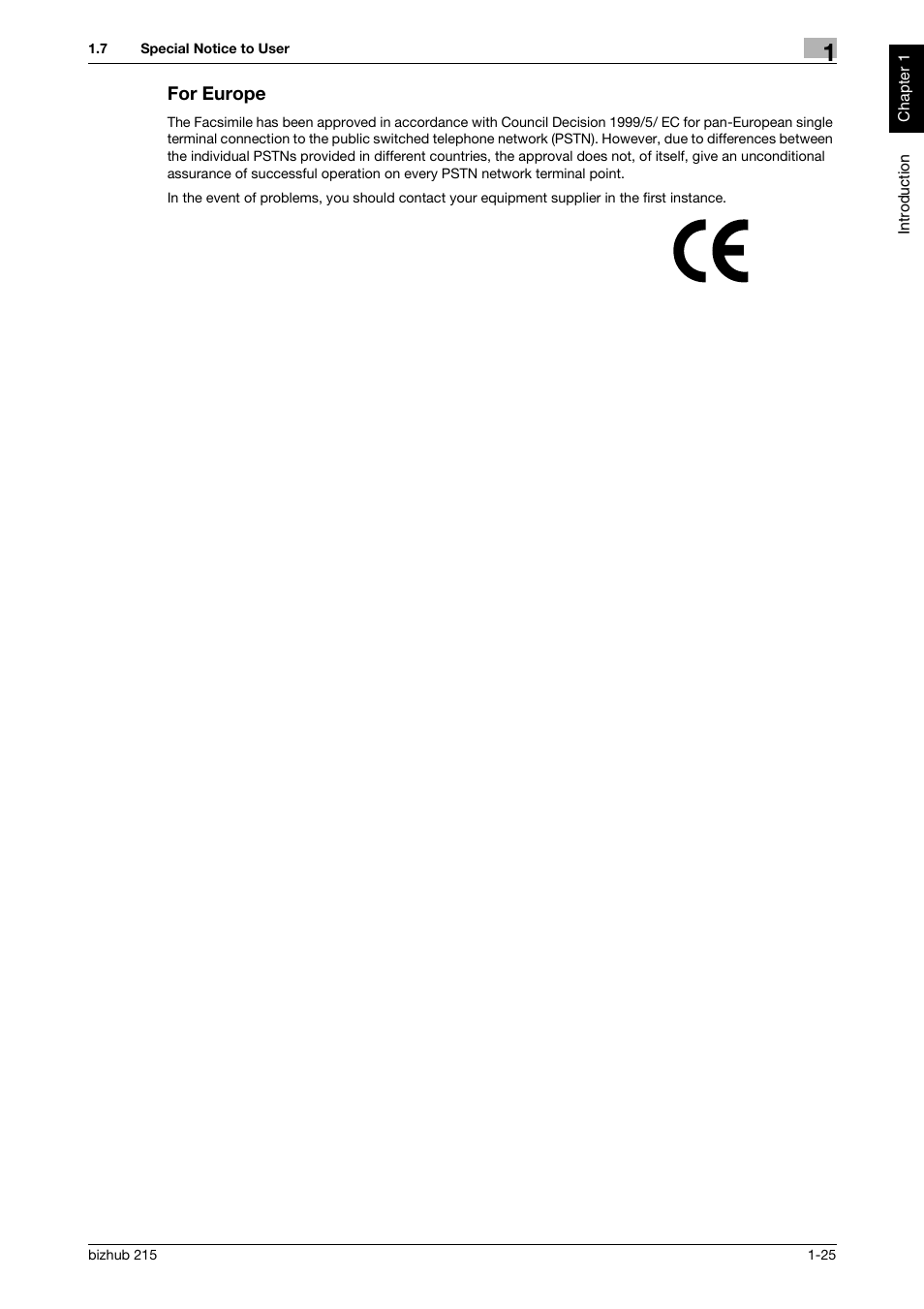 For europe, For europe -25 | Konica Minolta Bizhub 215 User Manual | Page 30 / 126