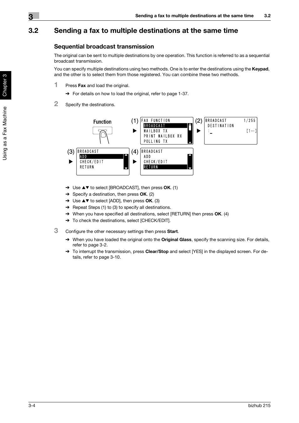 Sequential broadcast transmission | Konica Minolta Bizhub 215 User Manual | Page 65 / 126