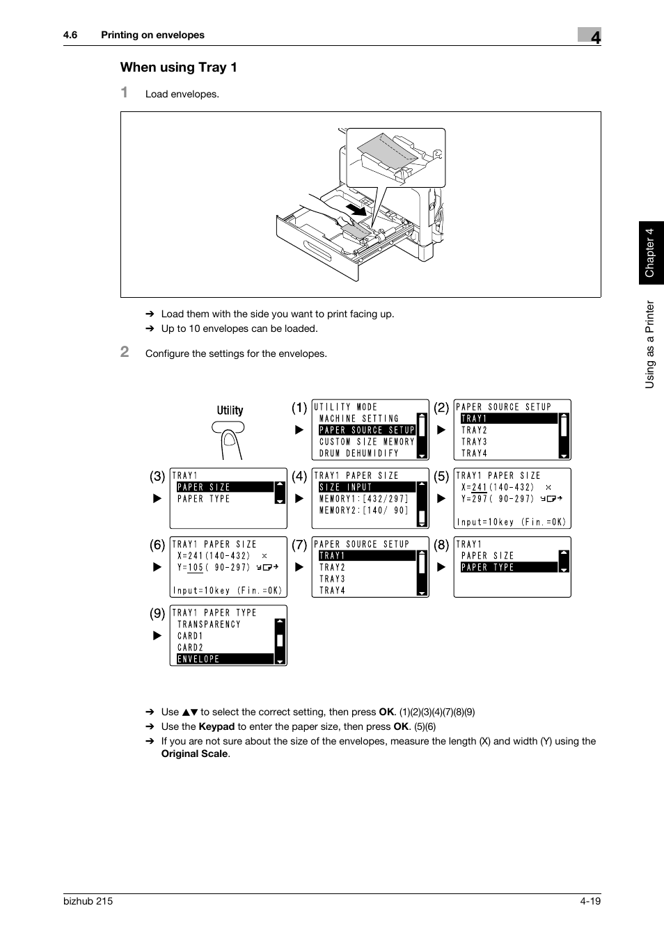 When using tray 1, When using tray 1 -19 | Konica Minolta Bizhub 215 User Manual | Page 96 / 126