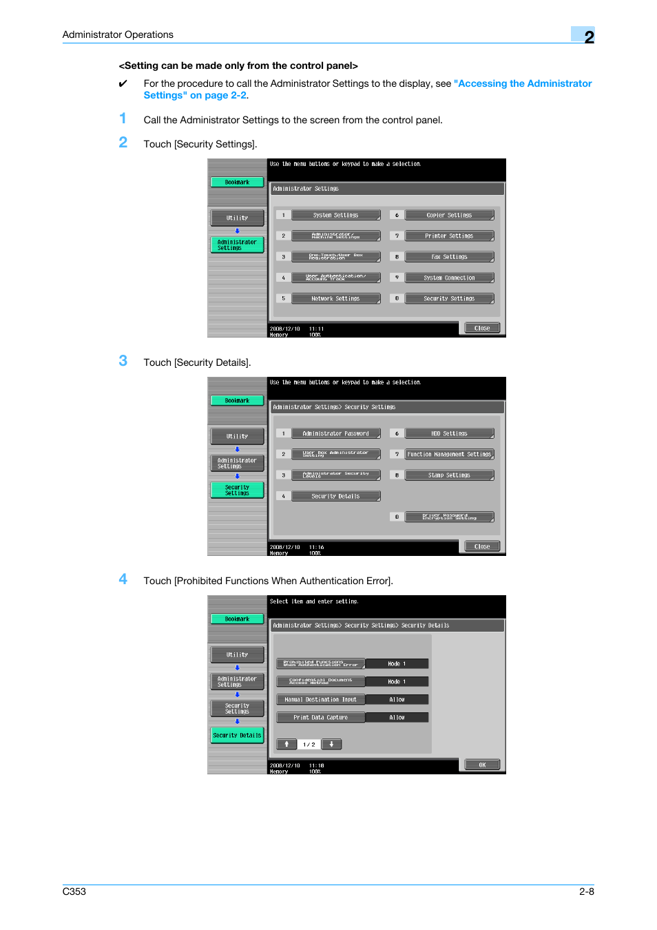 Setting can be made only from the control panel | Konica Minolta bizhub C353 User Manual | Page 19 / 65
