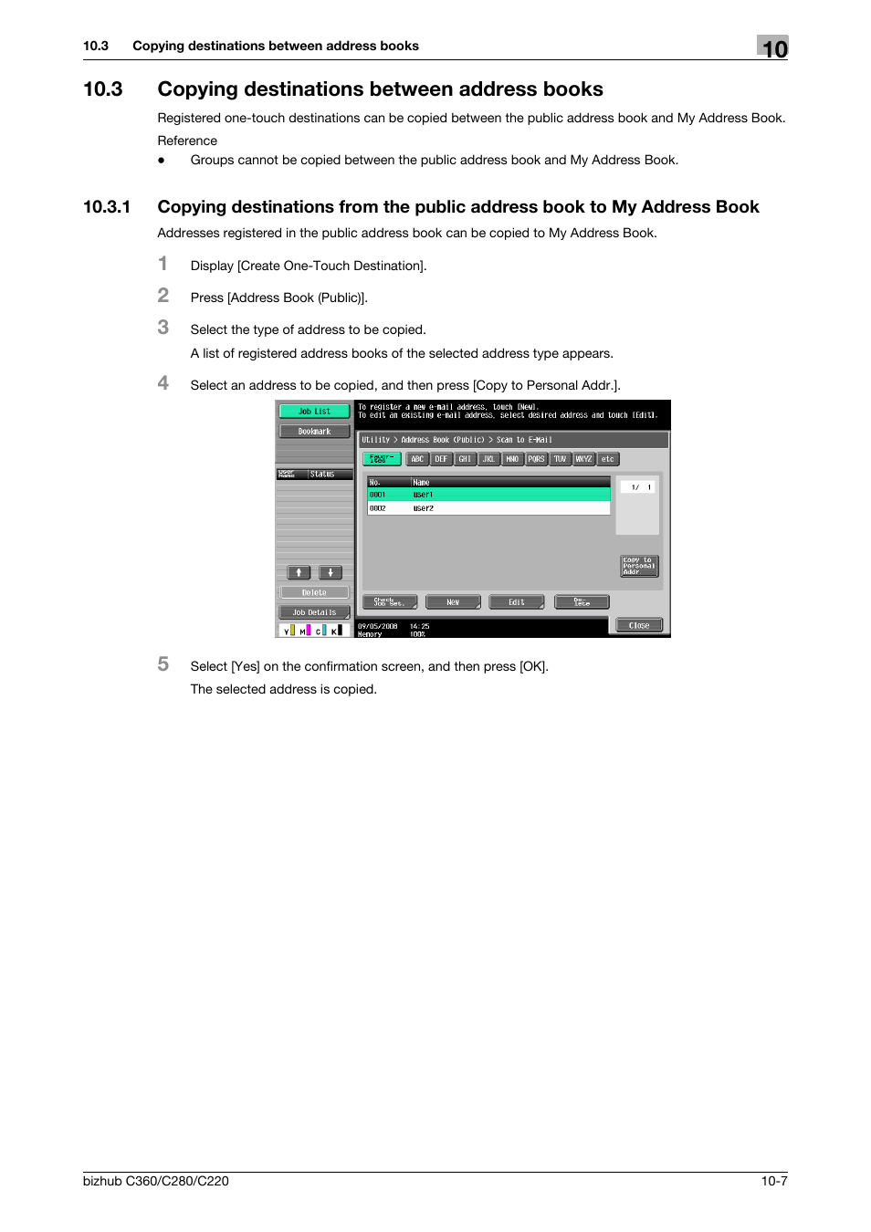 3 copying destinations between address books, Copying destinations between address books -7 | Konica Minolta BIZHUB C360 User Manual | Page 105 / 111