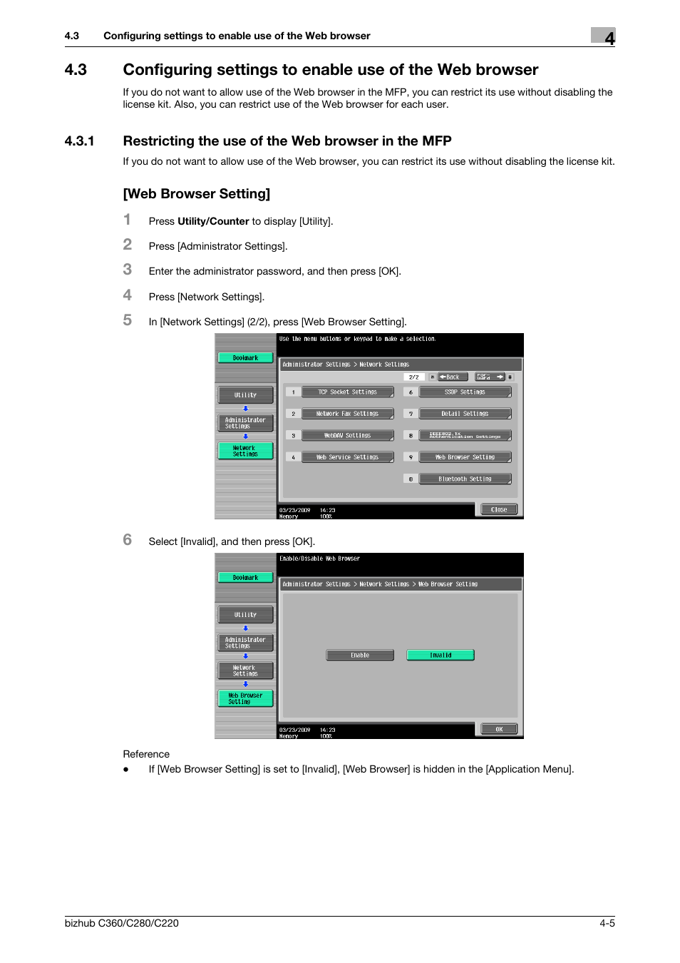 Web browser setting | Konica Minolta BIZHUB C360 User Manual | Page 23 / 111