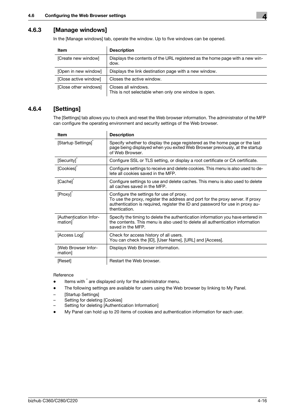 3 [manage windows, 4 [settings, Manage windows] -16 | Settings] -16 | Konica Minolta BIZHUB C360 User Manual | Page 34 / 111