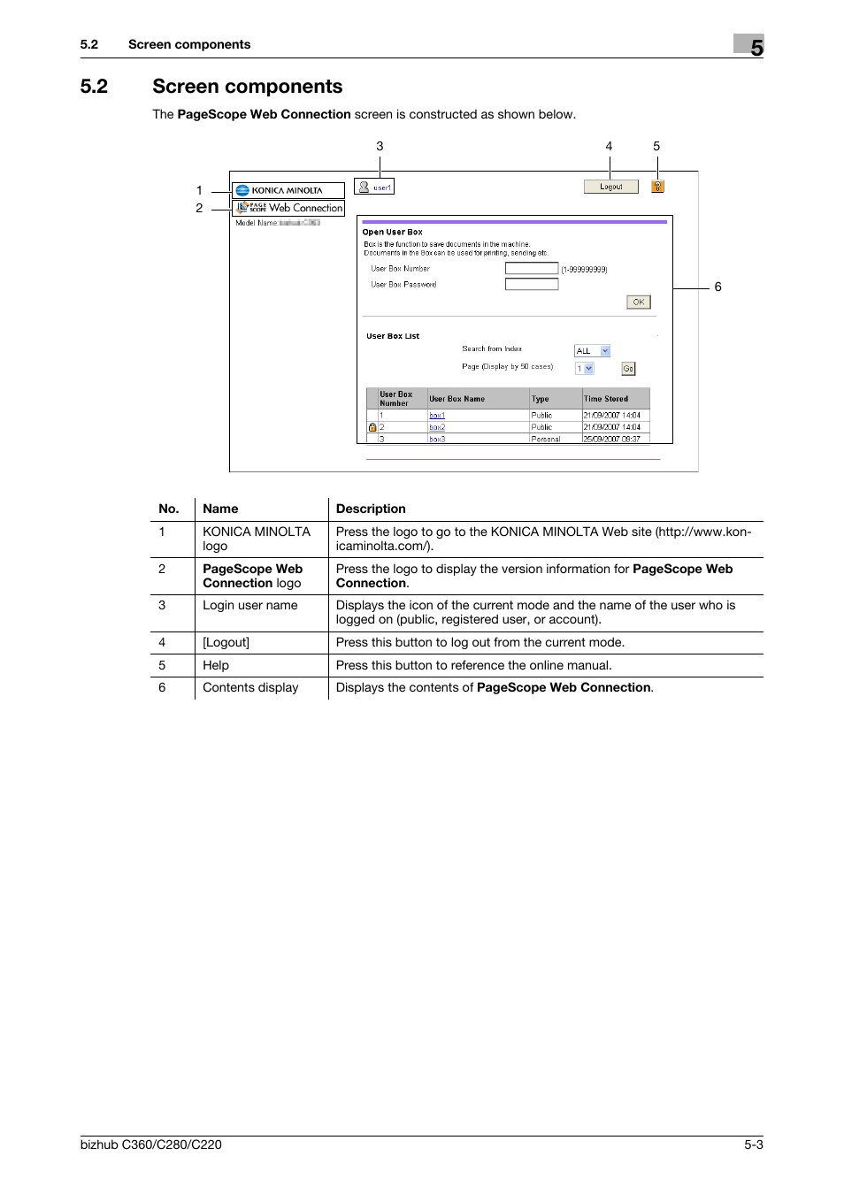 2 screen components, Screen components -3 | Konica Minolta BIZHUB C360 User Manual | Page 43 / 111