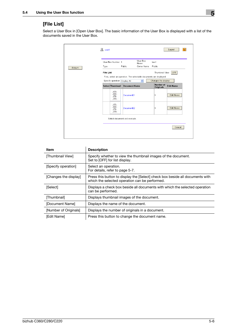 File list, File list] -6 | Konica Minolta BIZHUB C360 User Manual | Page 46 / 111