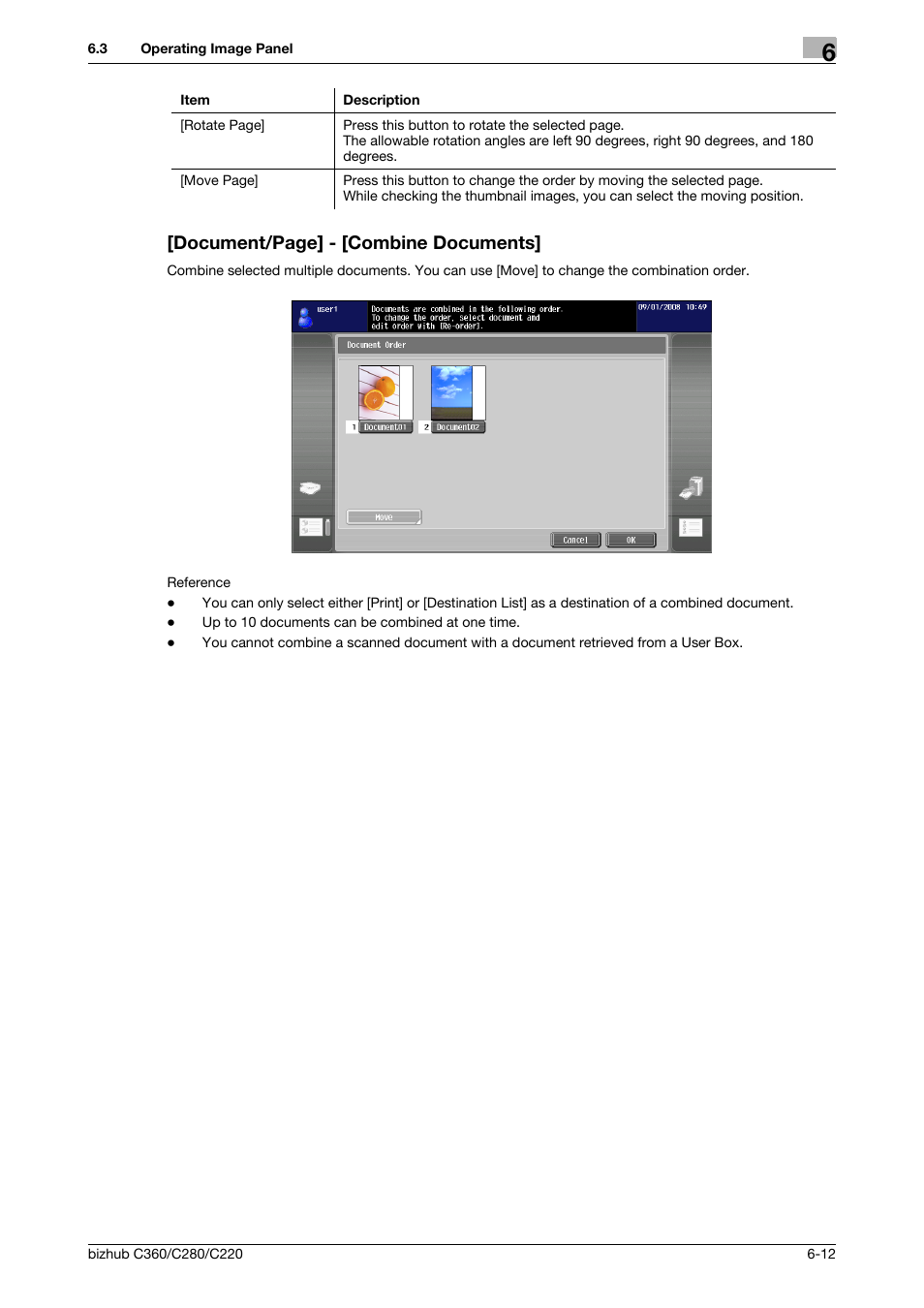 Document/page] - [combine documents | Konica Minolta BIZHUB C360 User Manual | Page 62 / 111