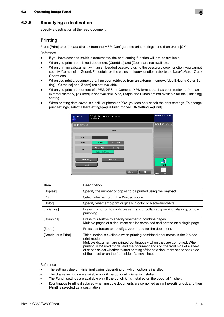 5 specifying a destination, Printing, Specifying a destination -14 printing -14 | Konica Minolta BIZHUB C360 User Manual | Page 64 / 111