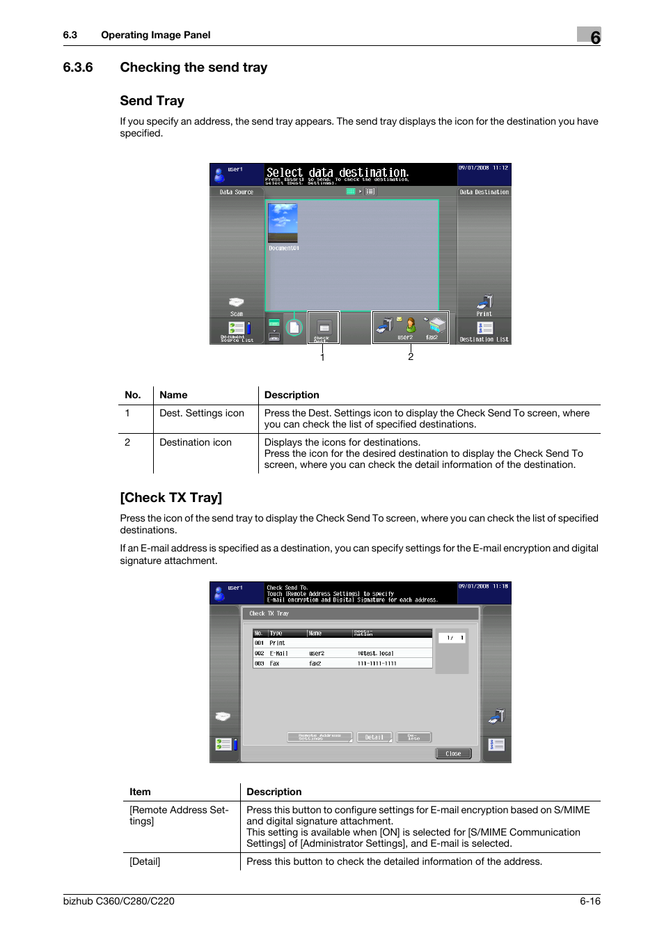 6 checking the send tray, Send tray, Check tx tray | 6 checking the send tray send tray | Konica Minolta BIZHUB C360 User Manual | Page 66 / 111