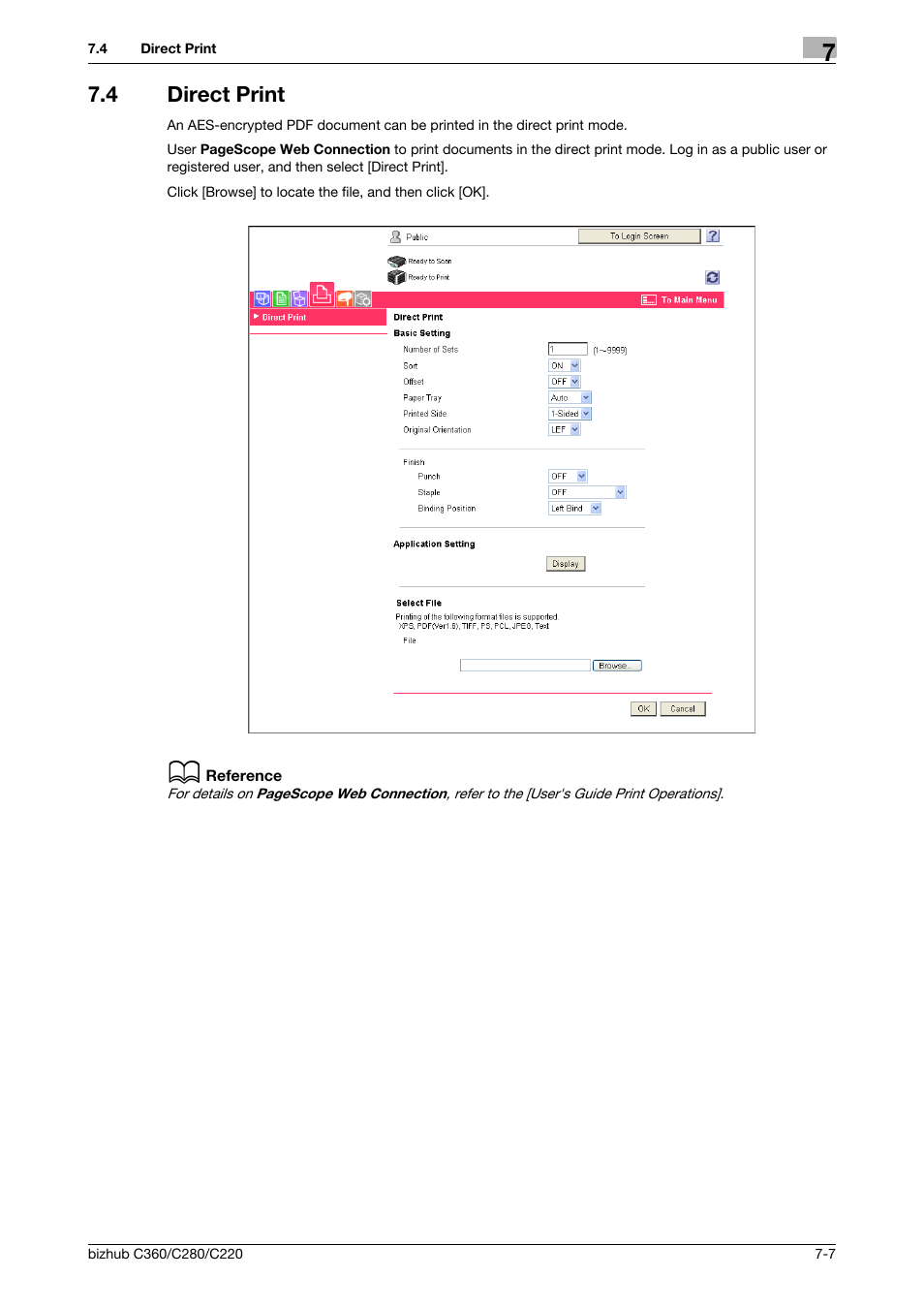 4 direct print, Direct print -7, Direct print mode (p. 7-7) | Konica Minolta BIZHUB C360 User Manual | Page 80 / 111