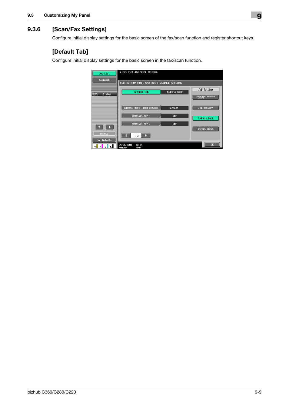 6 [scan/fax settings, Default tab, Scan/fax settings] -9 [default tab] -9 | Konica Minolta BIZHUB C360 User Manual | Page 93 / 111