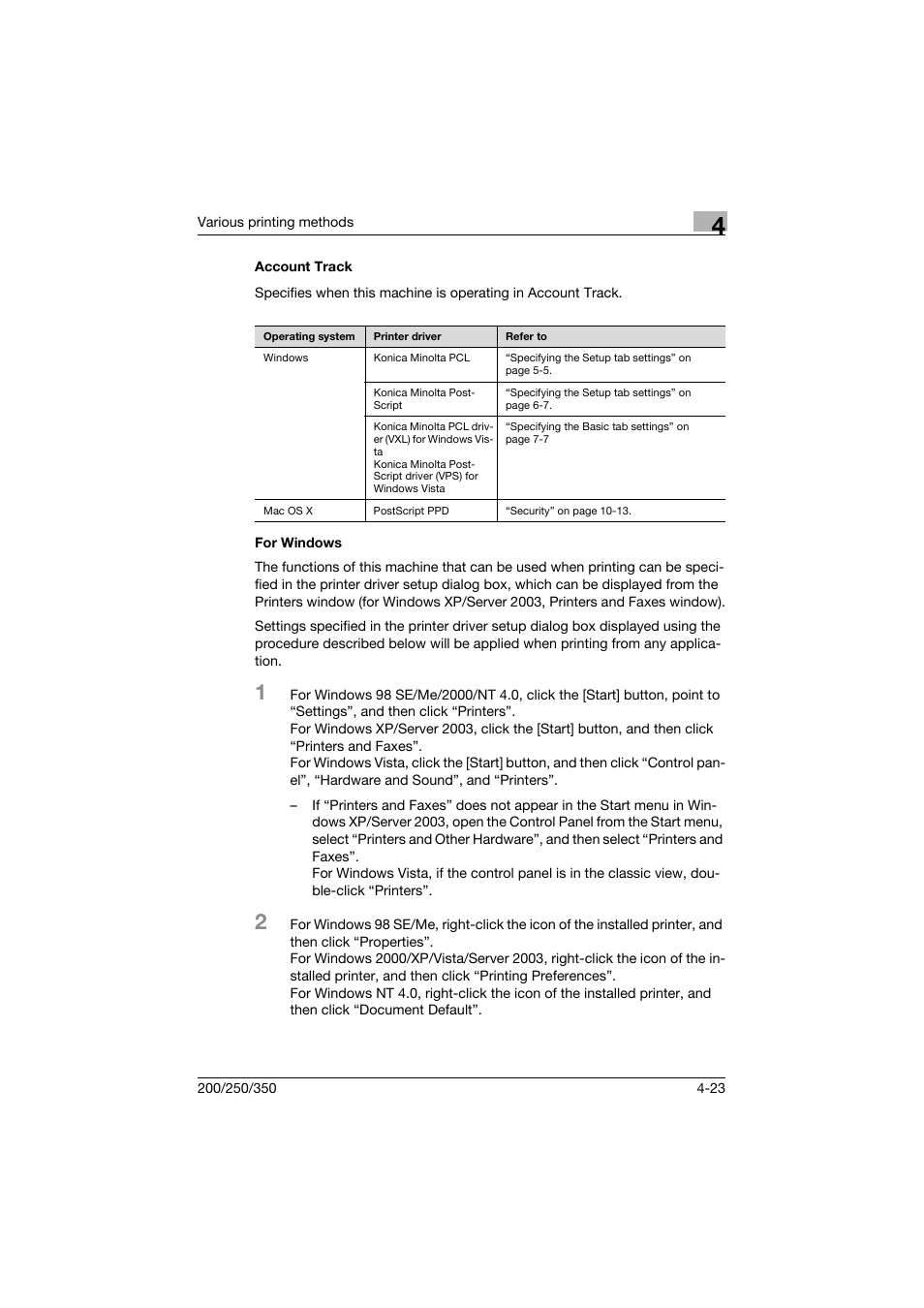 Account track, For windows, Account track -23 for windows -23 | Konica Minolta bizhub 200 User Manual | Page 118 / 382