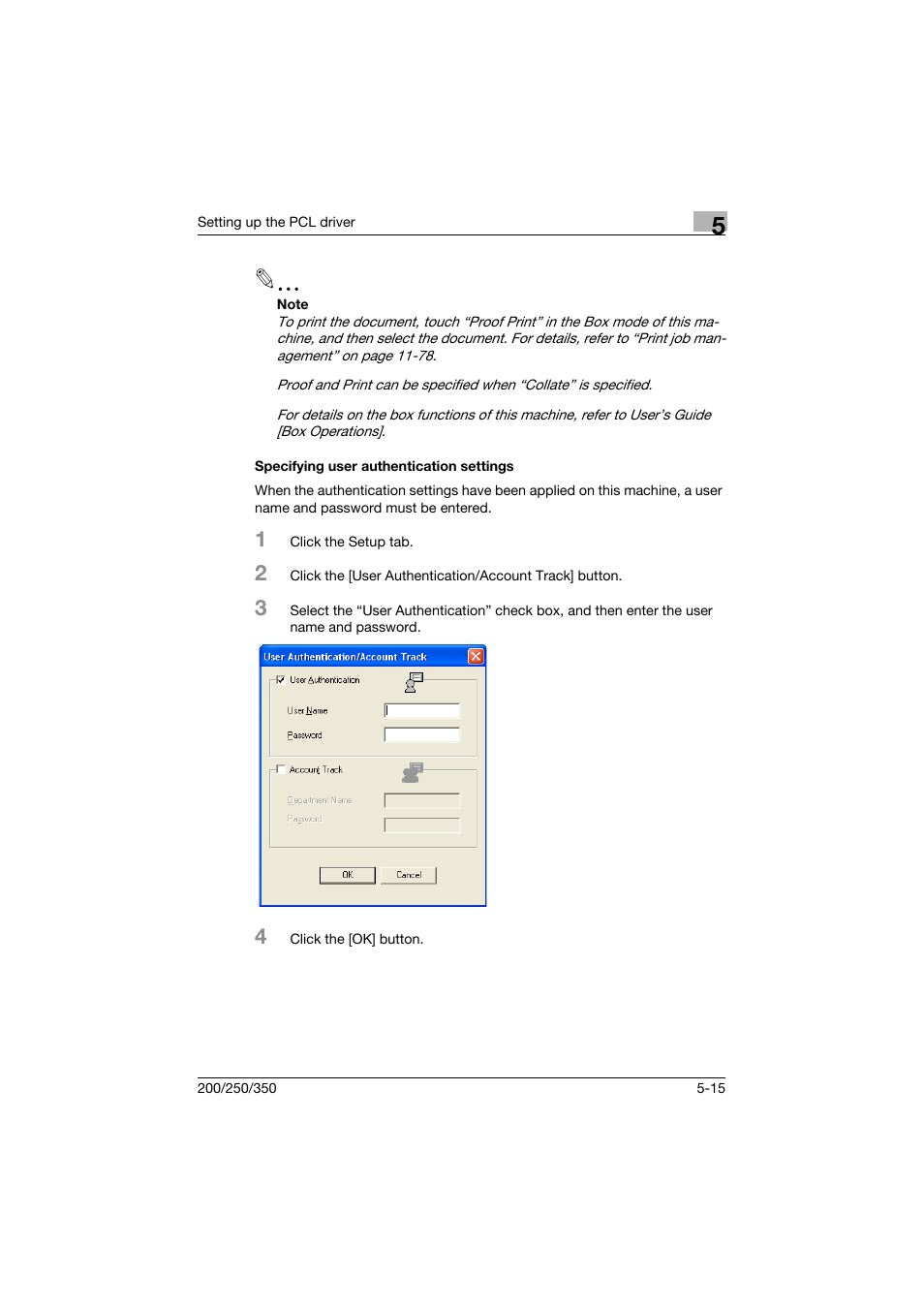 Specifying user authentication settings, Specifying user authentication settings -15 | Konica Minolta bizhub 200 User Manual | Page 138 / 382