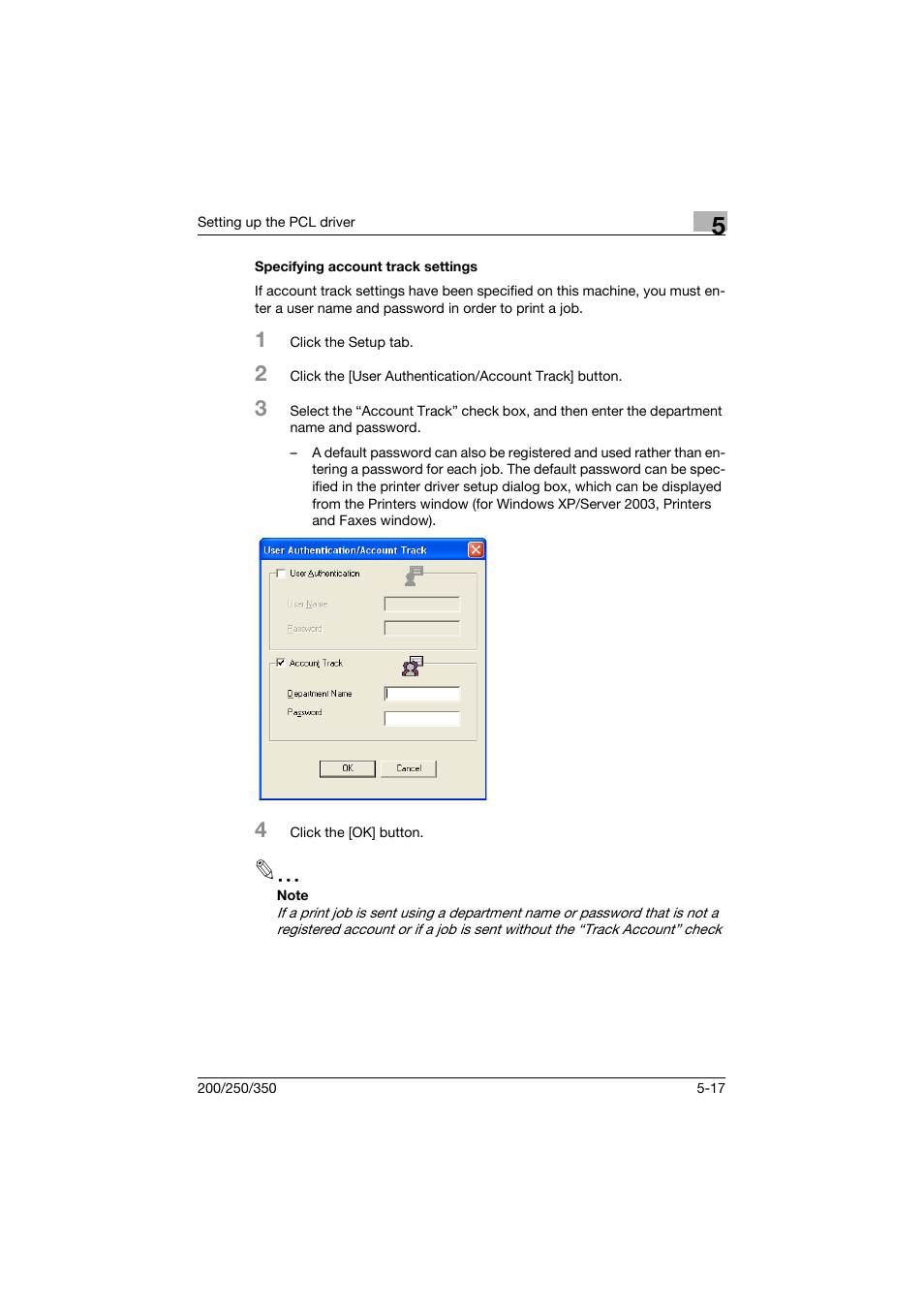 Specifying account track settings, Specifying account track settings -17 | Konica Minolta bizhub 200 User Manual | Page 140 / 382