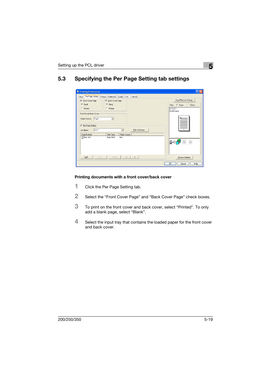 Printing documents with a front cover/back cover | Konica Minolta bizhub 200 User Manual | Page 142 / 382