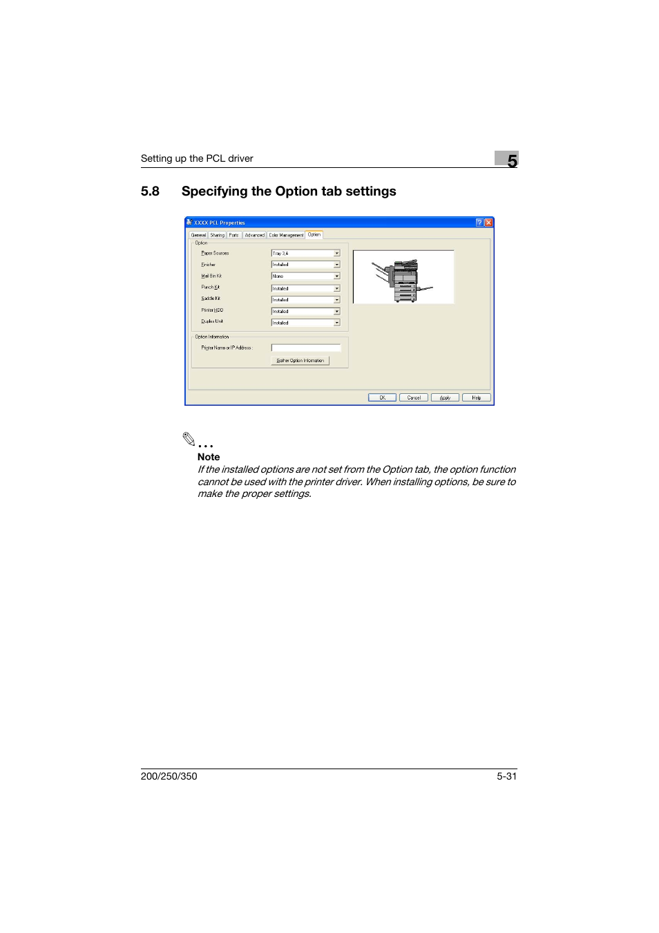 8 specifying the option tab settings, Specifying the option tab settings -31 | Konica Minolta bizhub 200 User Manual | Page 154 / 382