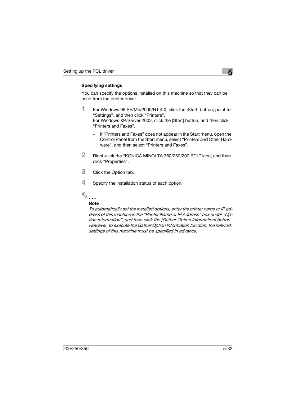 Specifying settings, Specifying settings -32 | Konica Minolta bizhub 200 User Manual | Page 155 / 382
