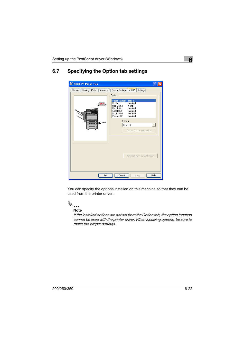 7 specifying the option tab settings, Specifying the option tab settings -22 | Konica Minolta bizhub 200 User Manual | Page 181 / 382