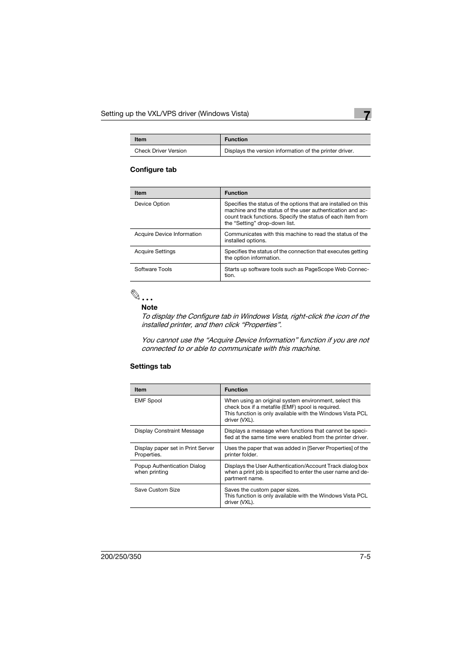 Configure tab, Settings tab, Configure tab -5 settings tab -5 | Konica Minolta bizhub 200 User Manual | Page 190 / 382